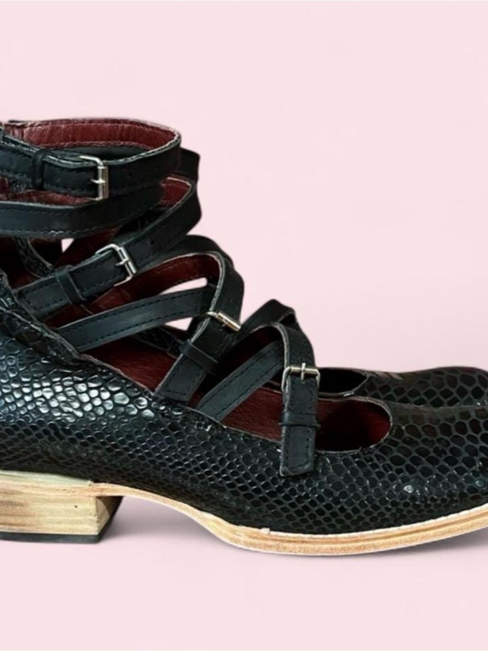 freebird Black Textured Multi-Strap Loafers